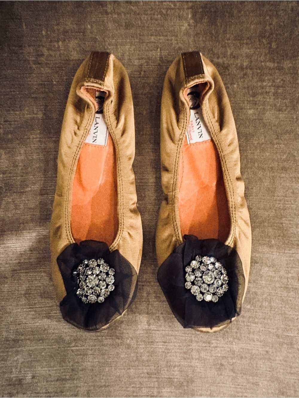 Lanvin Olive Green Satin Ballet Flats EU 38 with Floral Detail